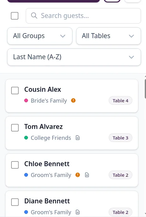 Search your guest list to find anyone fast.