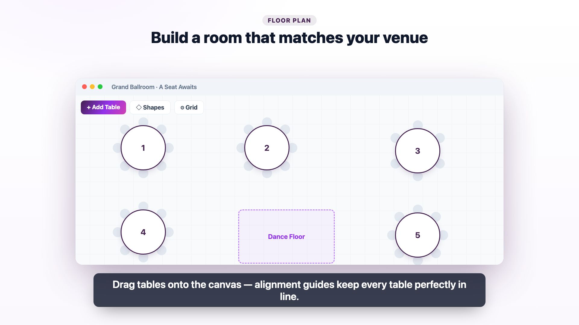 Designing a floor plan: adding tables, shapes and snapping to a grid