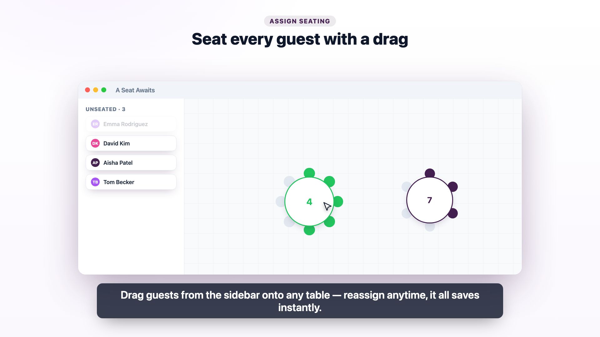 Assigning guests to tables with drag and drop